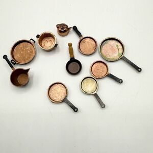 Vintage Unbranded Brass Metal Dollhouse Furniture Pots and Pans Lot